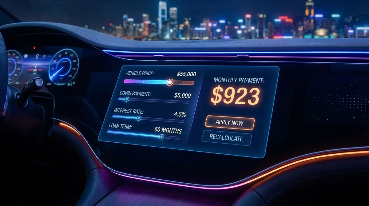 Car Financing Calculator Dashboard showing interest rates and loan terms