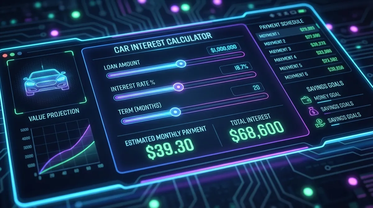 Car Interest Calculator interface showing loan breakdown