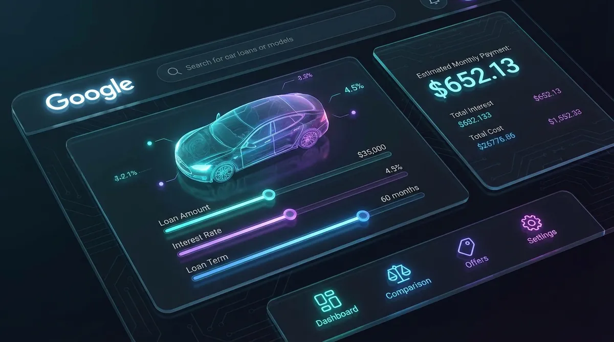 Modern car loan calculator interface with donut chart and financial data