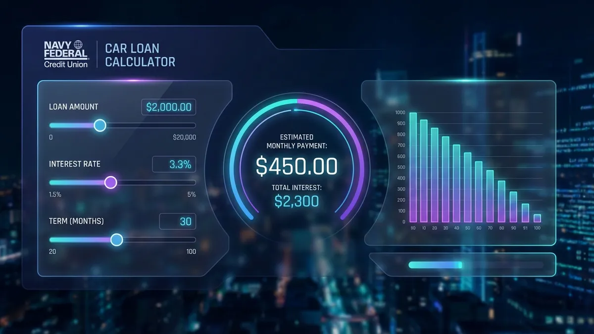Navy Federal Car Loan Calculator Dashboard showing interest rates and payment schedules