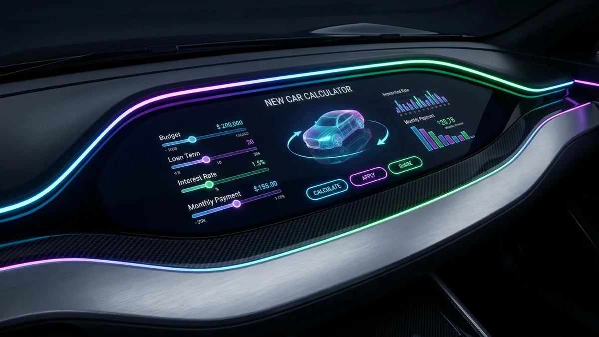 New Car Calculator Interface showing total loan cost and monthly payments