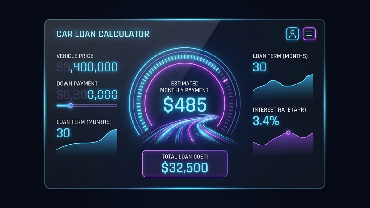 New Car Loan Calculator Interface showing monthly payments