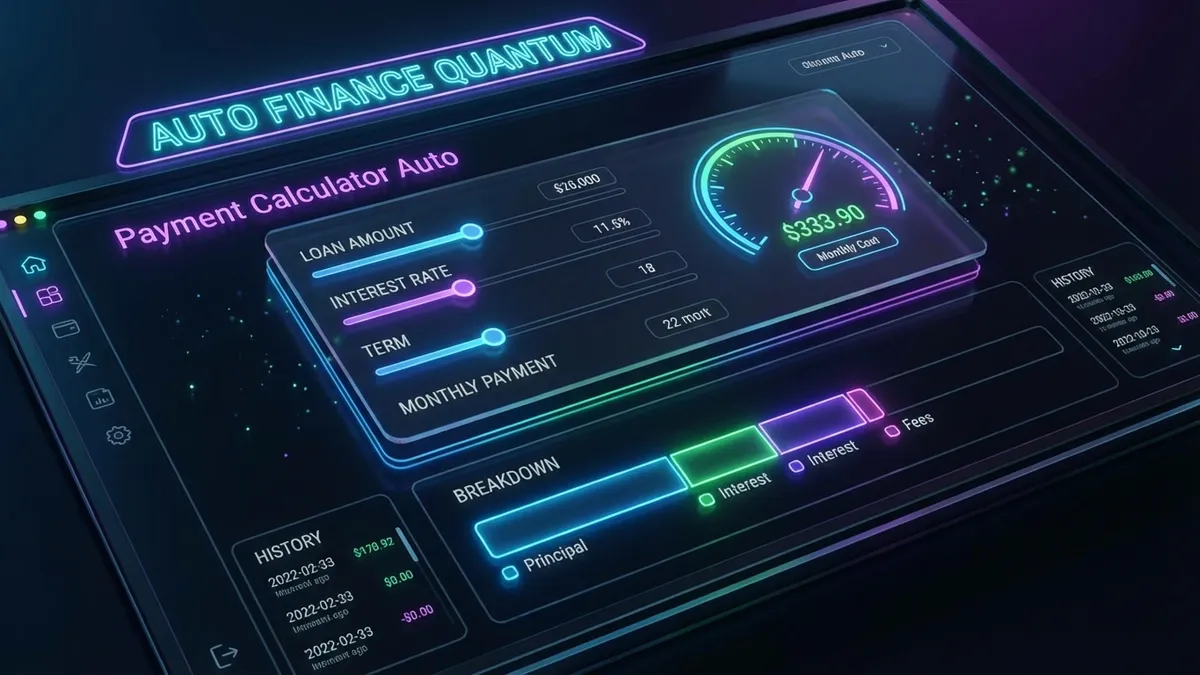 Futuristic dashboard interface displaying auto payment metrics and graphs