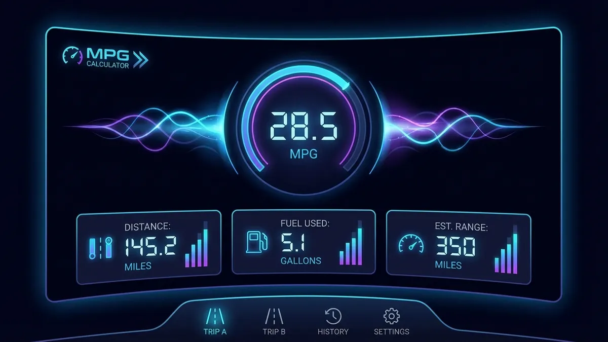 Futuristic digital fuel gauge interface showing high efficiency metrics