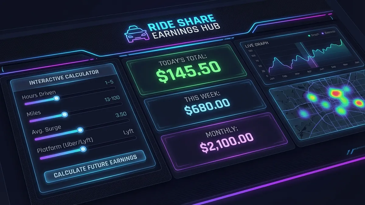 Ride Share Uber Lyft Driver Earnings Calculator Interface